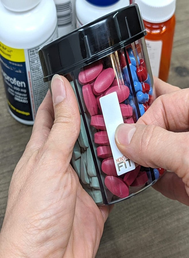 pill thing زجاجة توزيع حبوب المكملات الغذائية، 6 أقسام، ملصقات، سهلة الفتح، مانعة للخلط، منظم فيتامينات شهري، حامل أدوية مونستر فيت جونيور (شفاف، صغير) - Image 4